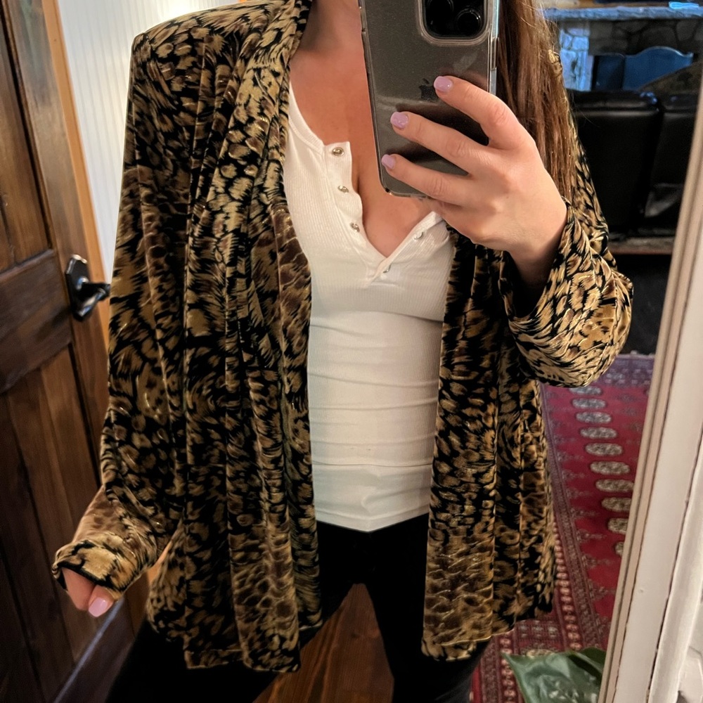 Vintage 90’s oversized animal print swing coat cardigan shawl jacket 🧥 velvet